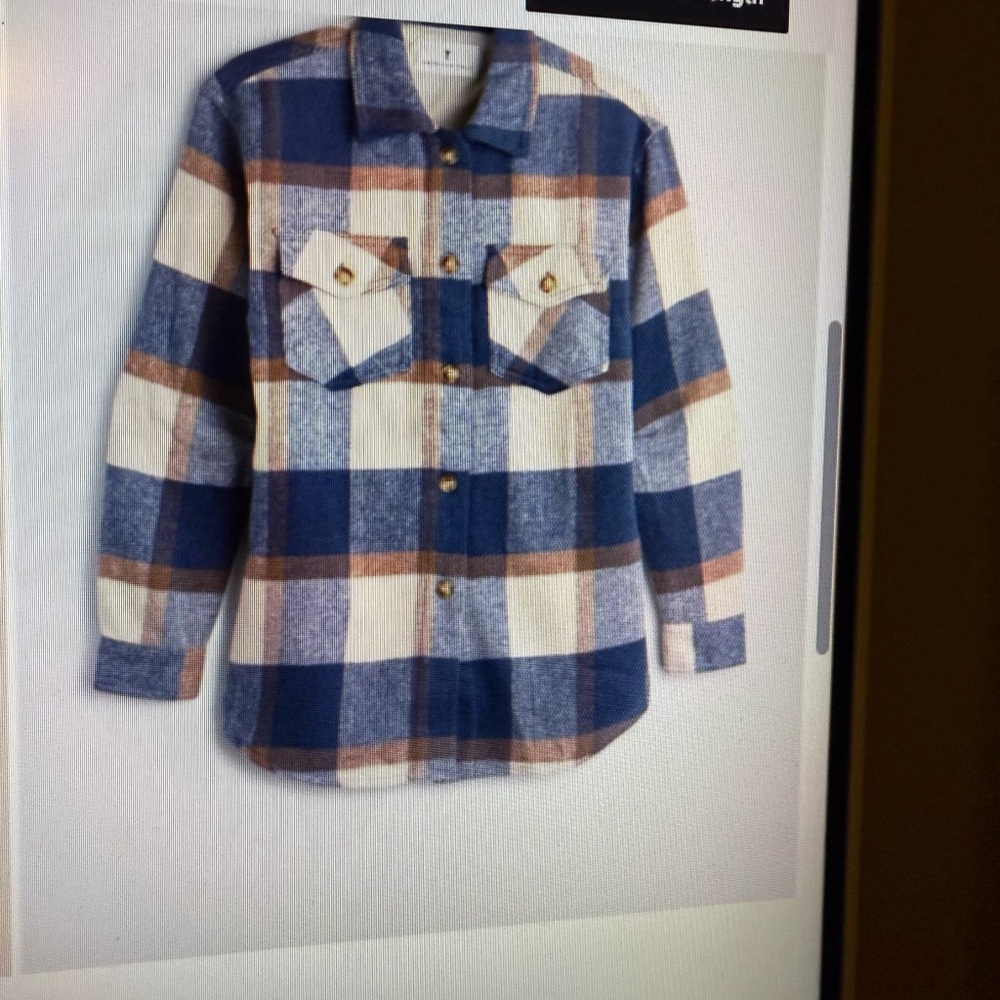 Plaid Button-Up Shirt - Blue, Cream, and Brown
